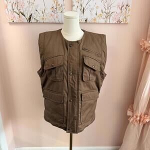 Haband Brown Quilted Utility Vest Multi Pocket Outdoor Vest